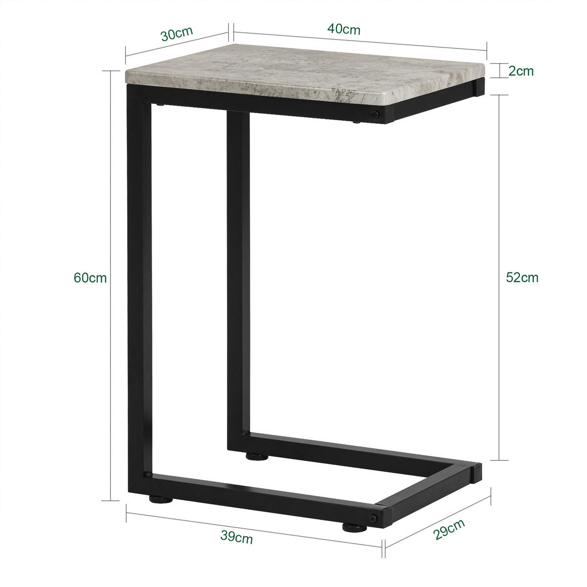 BEISTELLTISCH Hellgrau - Grau, Holzwerkstoff/Metall (40/30/60cm) - SoBuy