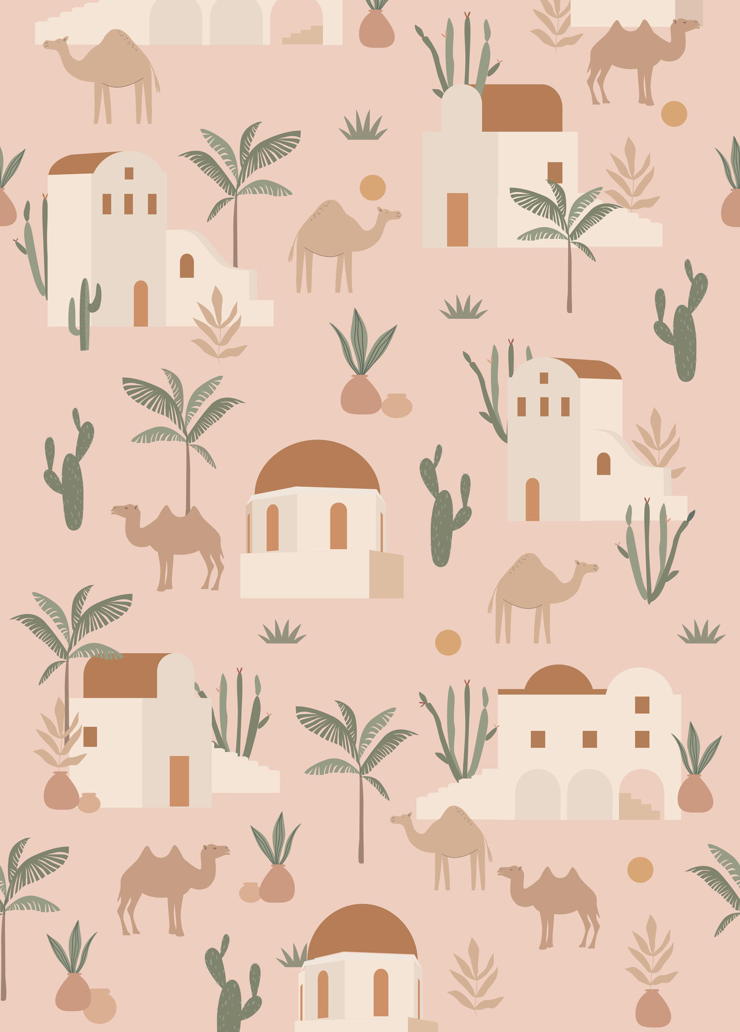 FOTOTAPETE Kamele und Kakteen 200 x 279 cm - Pink, Papier (200/279cm) - ESTAhome