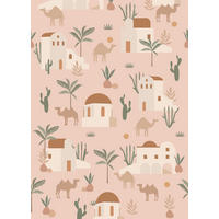 FOTOTAPETE Kamele und Kakteen 200 x 279 cm - Pink, Papier (200/279cm) - ESTAhome