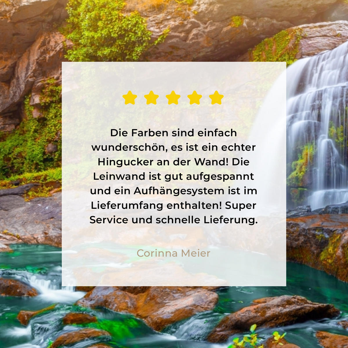 LEINWANDBILD Natur - Wasserfall - Pflanzen - Bäume - Sonne 30x20 cm - Olivgrün, Textil (30/20cm) - MuchoWow