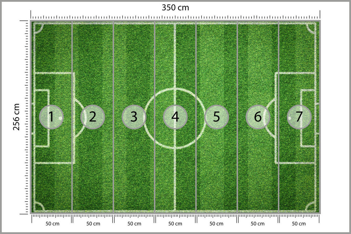 FOTOTAPETE für Jugendzimmer Stadion Vogelperspektive Rasen Feld 350x256 - Weiß/Grün, Papier (350/256cm) - Muralo