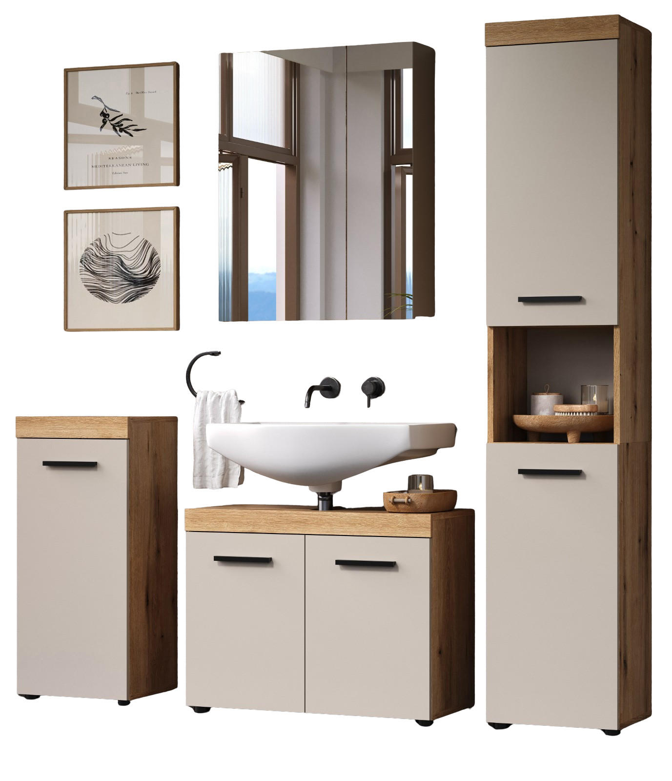 Top.Furn Badmöbel-Set Eiche, Kaschmir 164x184x34 cm