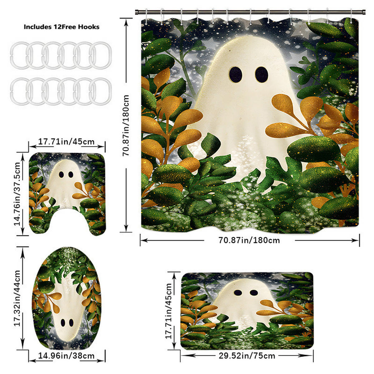 DUSCHVORHANG-MATTE Set Halloween Duschvorhang Boden Matte Toilette - Multicolor, Textil (180/180cm) - MCBOSON
