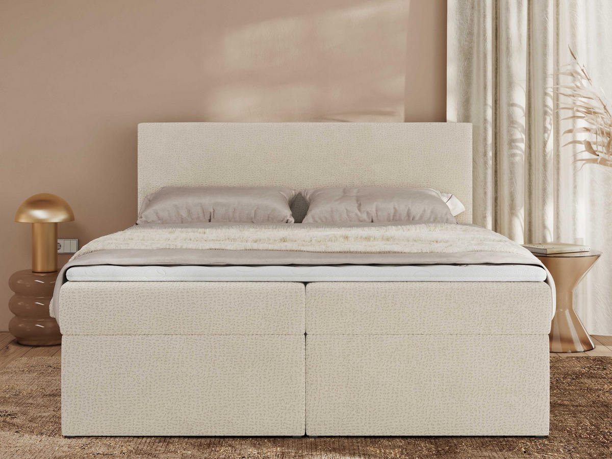 BOXBETT JAGUAR 180/200 - Hellbeige Struktur - H3 - Creme, Holz/Textil (180/200cm) - MKS