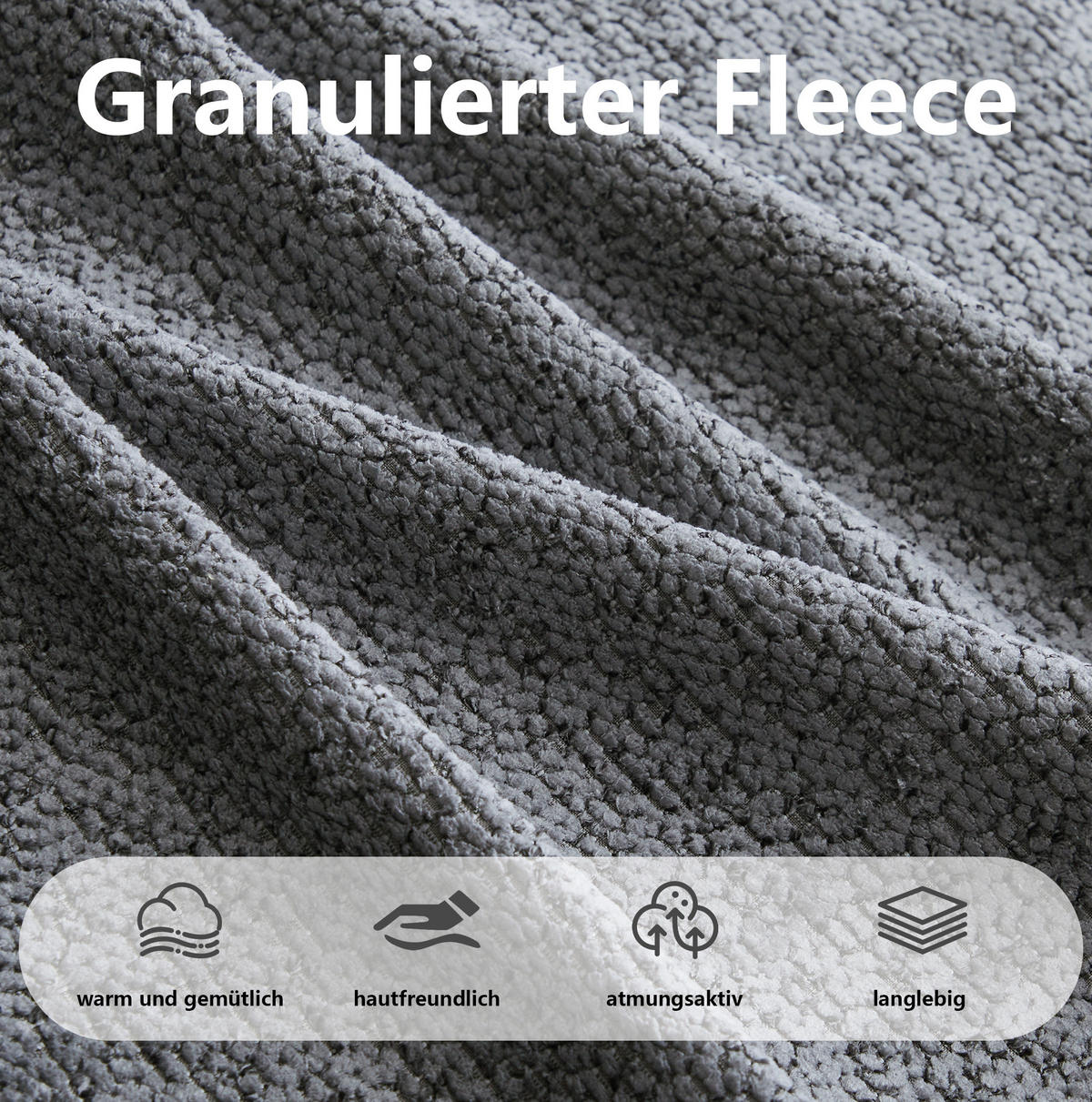 SOFA modular mit Ottoman Granular Fleece Grey 3-Sitzer - Grau, Textil (288/79/104cm) - IVMEU