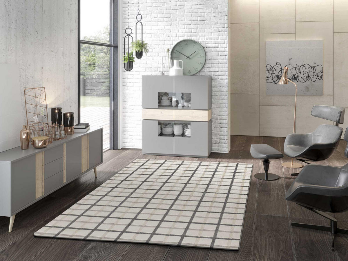 WEBTEPPICH mit geometrischem Muster Grauer Karierter Karisma 80/150 cm - Weiß/Grau, Naturmaterialien/Textil (80/150cm) - Atticgo