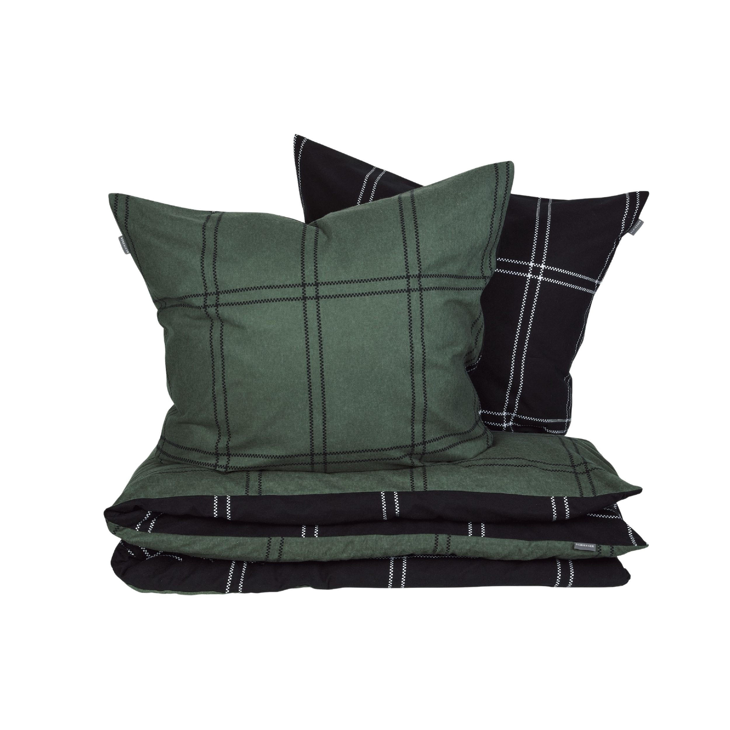 BETTWÄSCHESET Ellis - Feinbiber - 2-teilig - 135x200 cm - Dunkelgrün - Dunkelgrün, Textil (135/200cm) - SCHIESSER