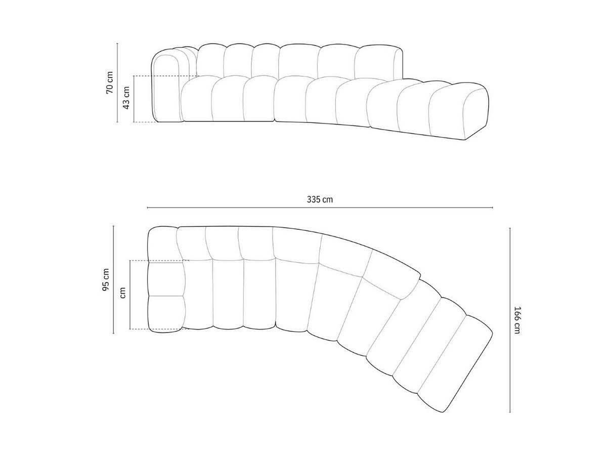 SOFA modular rechts Lupine aus Samt beige 5 Sitzplätze - Beige, Textil (166/70/335cm) - Micadoni