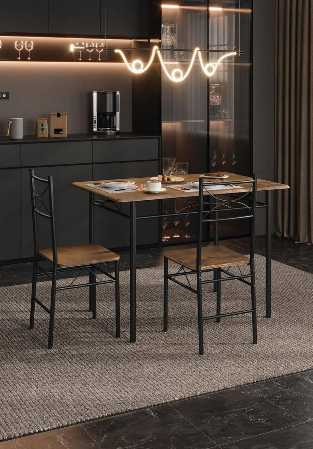 TISCHGRUPPE Esstisch mit 4 Stühlen, MDF, Vintagebraun - Dunkelbraun/Schwarz, Holzwerkstoff/Metall (110/76/70cm) - Woltu