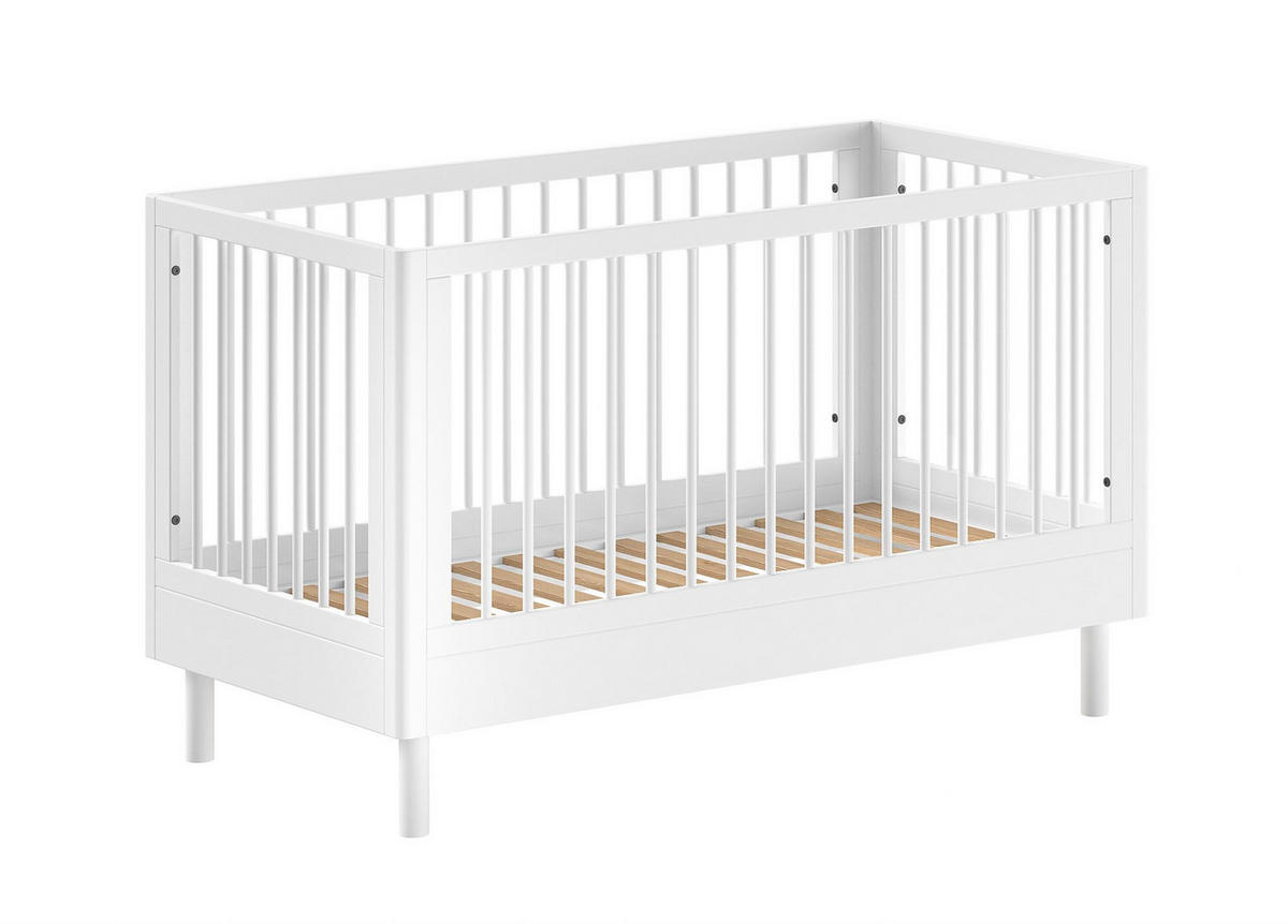 BABYBETT SET 70x140 Keeley Buche Weiß Holz Schrank Komfort Stabil - Weiß, Holz (55/190/100cm) - 58aufmkessel