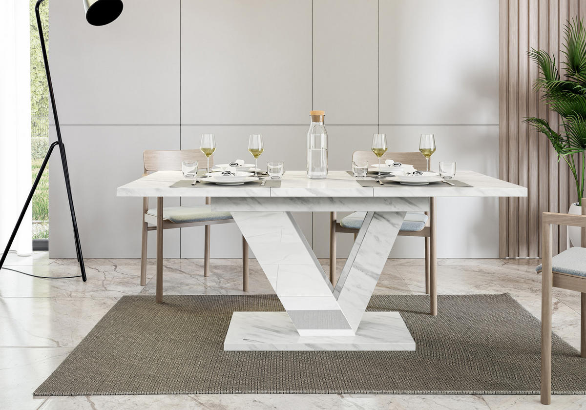 ESSTISCH Bianco Weiß Marmoptik Ausziehbar 120 - 160 cm - Weiß, Holzwerkstoff (120/80/76cm) - PROSPERO