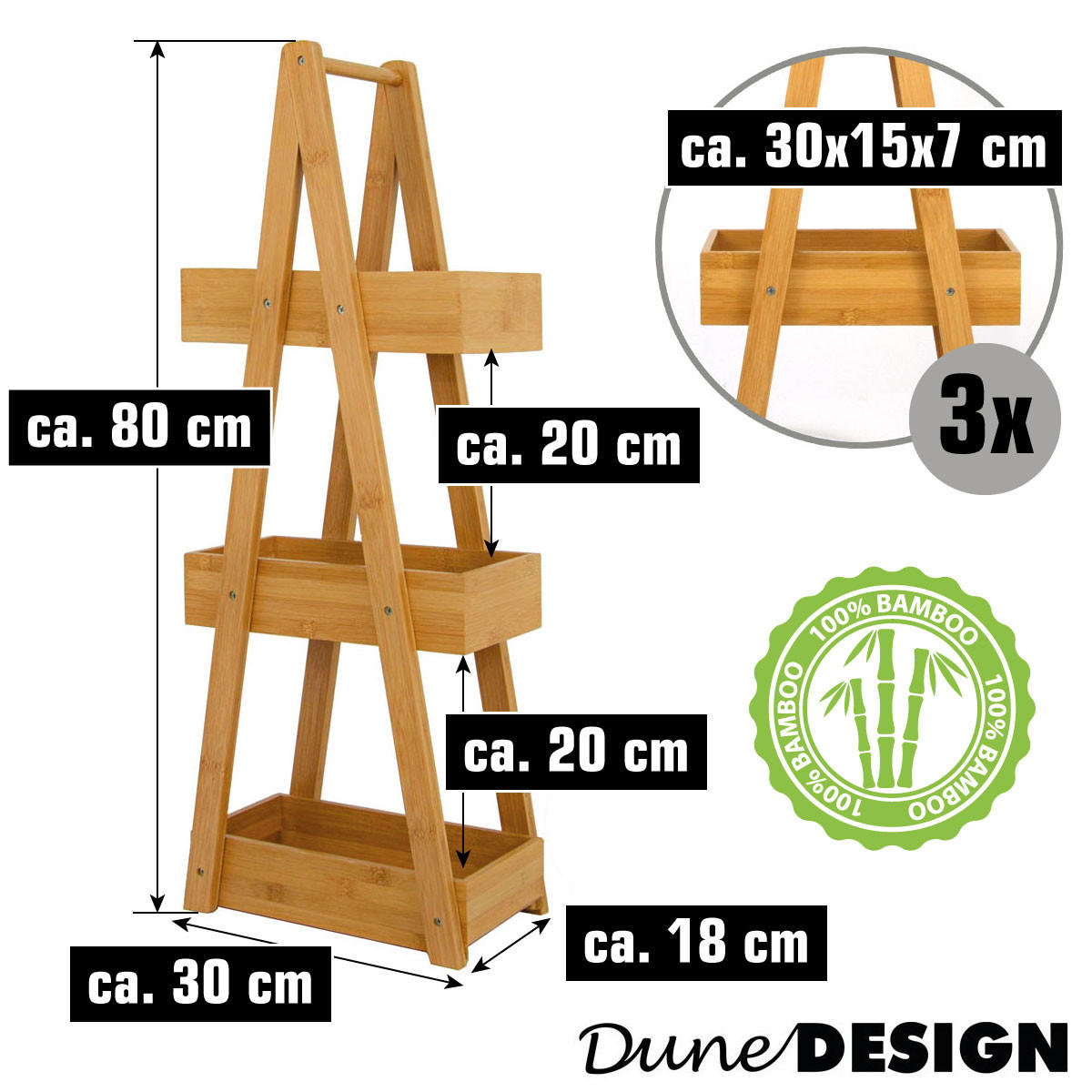 BAMBUS-BADEZIMMER-REGAL 30x18x80 cm inkl. 3 Körbe - Braun, Holz (18/80/30cm) - Dunedesign