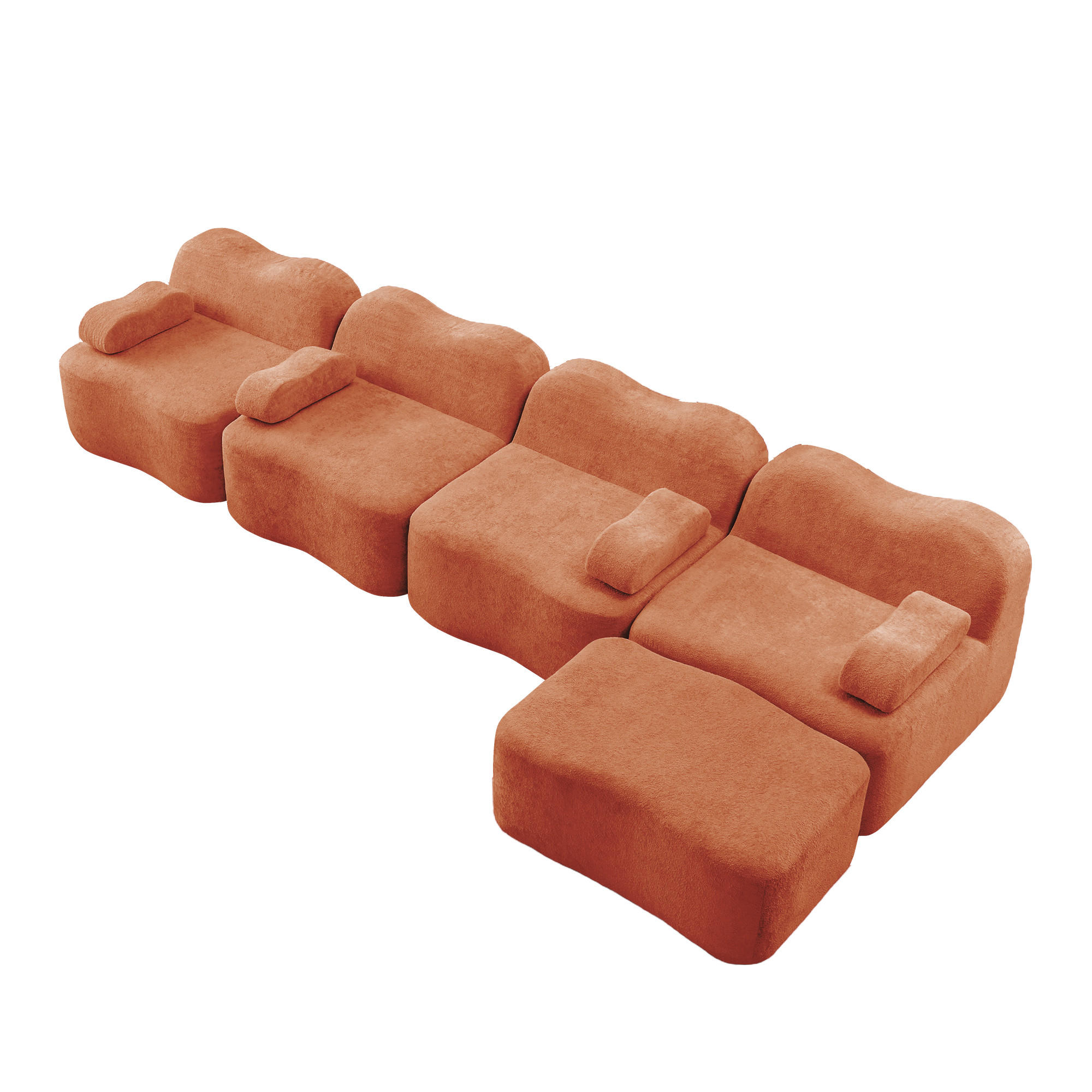 ECKSOFA DE-34348 Wellenform mit Ottoman Orange - Orange, Textil (167/384cm) - ComfortXL
