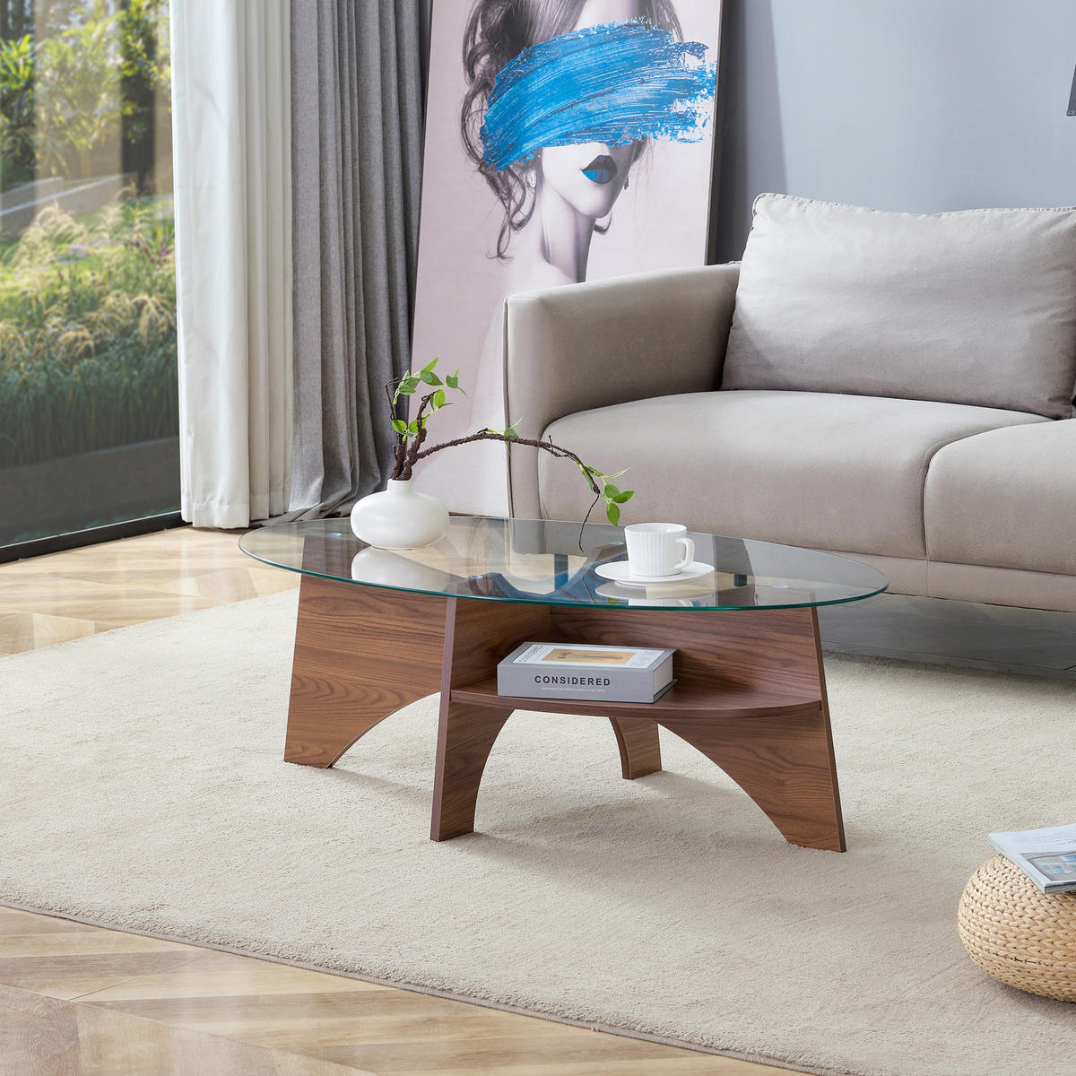 COUCHTISCH 104.9/60 cm Transparent/Nussbaum aus MDF und Sicherheitsglas mit Ablage - Nussbaumfarben, Holzwerkstoff (104.9/60/35.6cm) - OKMYHOME