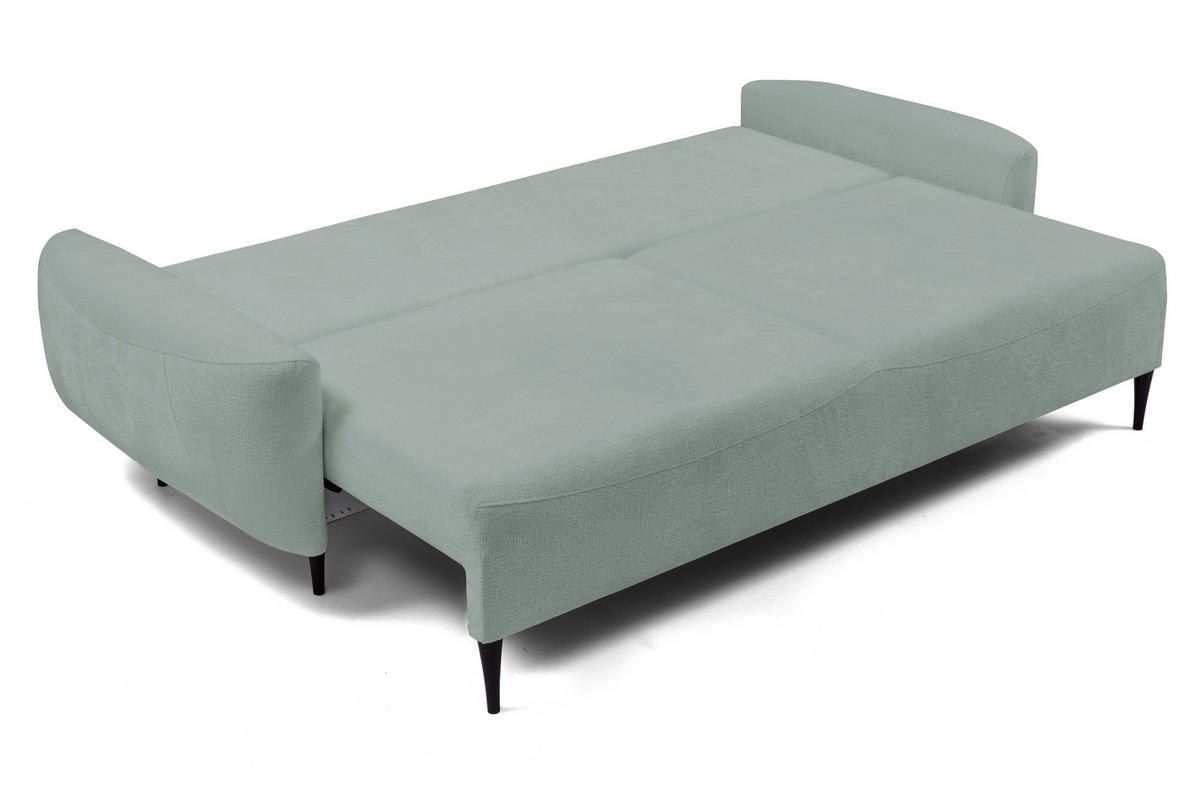 SOFA BOHO Mit Schlaffunktion Und Bettkasten, Wellenfederung, PUR-Schaum, Holzfüße, lose Rückenkissen, freistehend, 244x102x92 cm Mint green - Mintgrün, Holz/Textil (244/92/102cm) - DomoHome