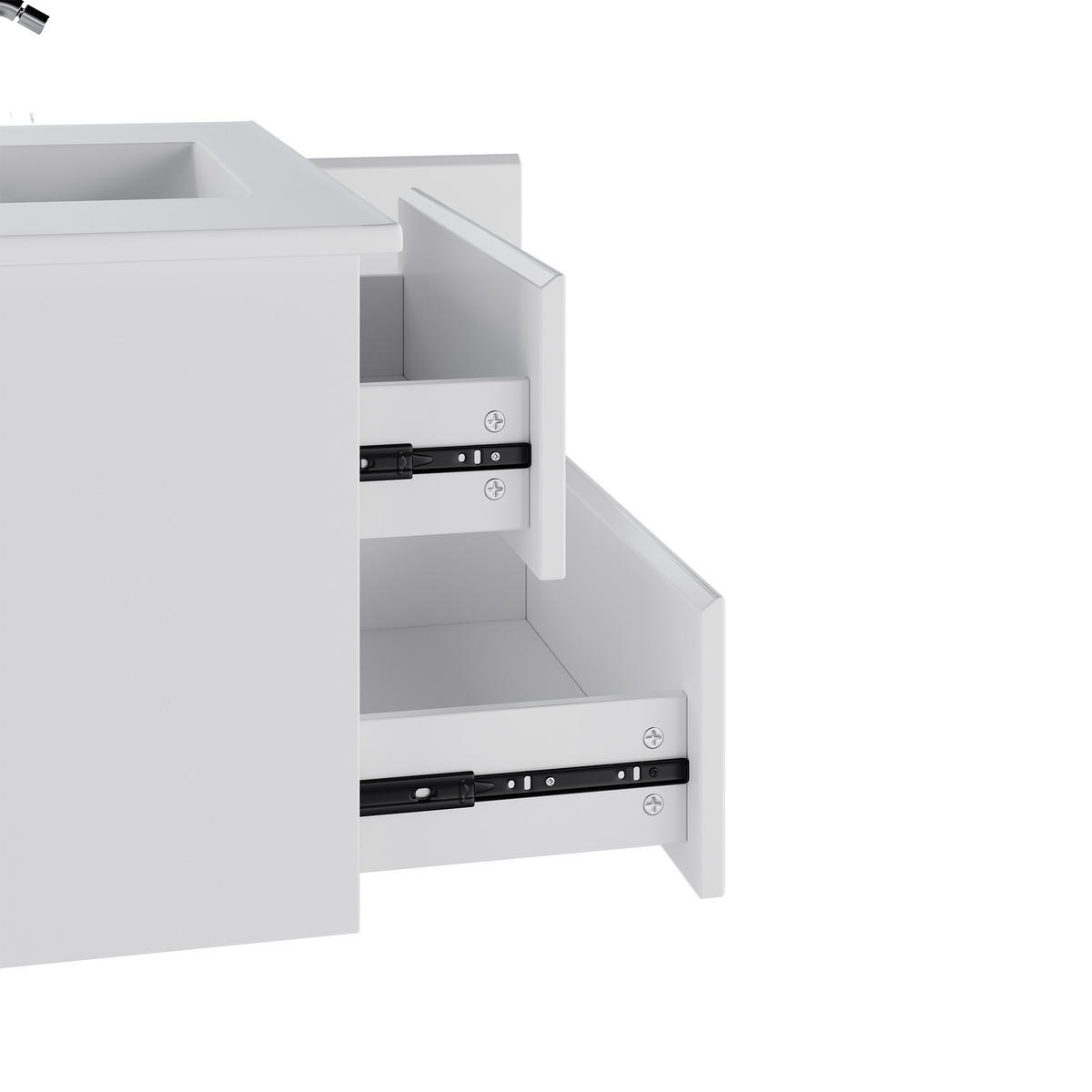 WASCHTISCHUNTERSCHRANK 91x46.5x50.5 cm Weiß aus Keramik & Spanplatte mit Radarsensor-LED & 2 Schubladen - Weiß, Holzwerkstoff (91/50.5/46.5cm) - Modfu