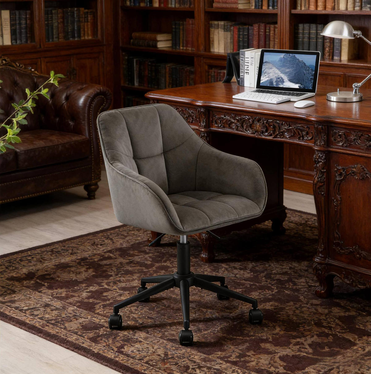 BÜROSTUHL höhenverstellbar drehbar Samt Dark Gray - Dunkelgrau, Metall (40.5/40/61cm) - Meubliv