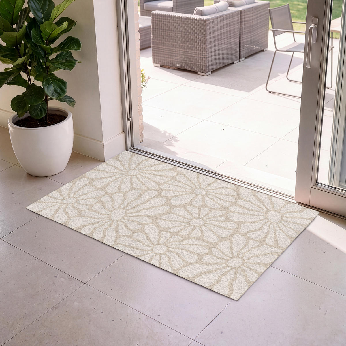 ROHOŽKA Květinový - Potisk - Béžový - Hnědý - Minimalistický 120x80 cm - písková barva, textil/umělá hmota (120/0.4cm) - MuchoWow