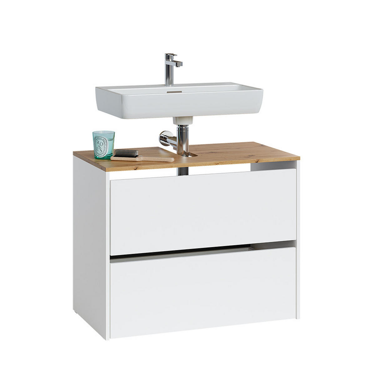 WASCHBECKENUNTERSCHRANK Viktor Weiß/Artisan 80.2 x 65 cm mit 2 Schubladen - Hellgrau/Weiß, Holzwerkstoff (80.2/65/45.5cm) - Vicco
