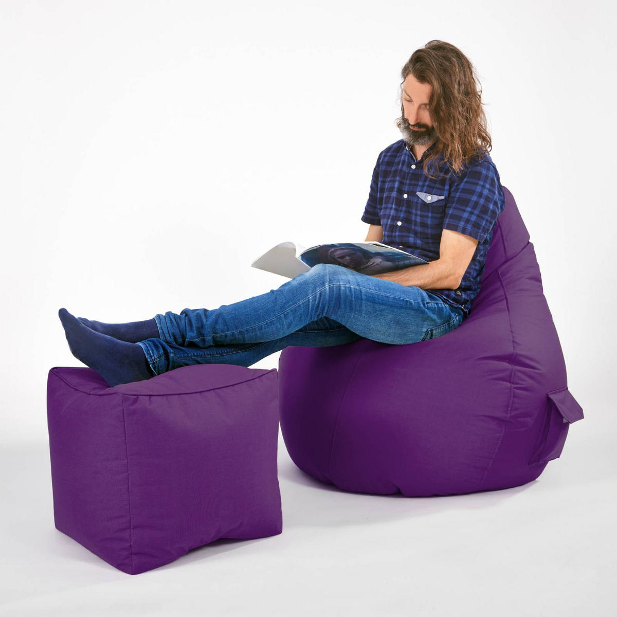 SITZSACK-HOCKER Pouf "Cube" 40x40x40cm - Lila, Textil (40/40/40cm) - Green Bean