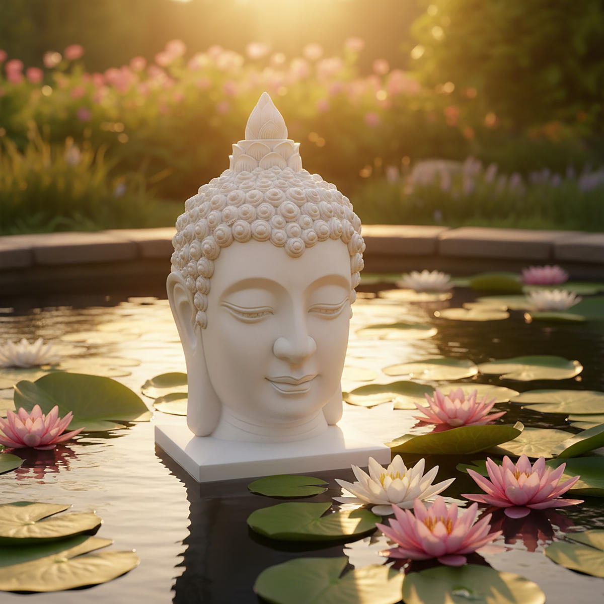 BUDDHA-KOPF - Weiß, Kunststoff (36.3/66.8/36.3cm) - Relaxdays