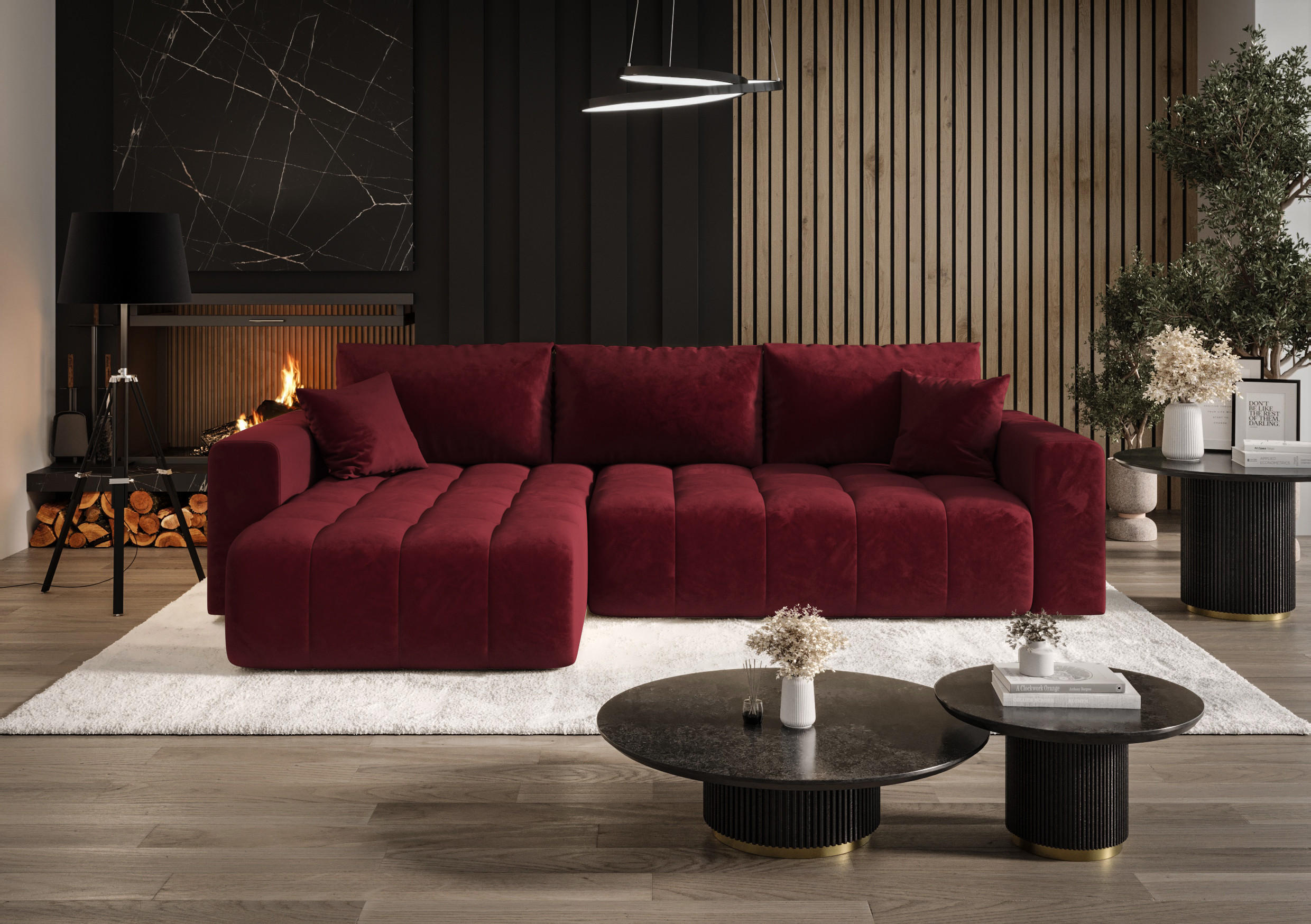 ECKSOFA mit Schlaffunktion MILO L Monolith 59 Links - Rot, Textil (280/175cm) - Bedante