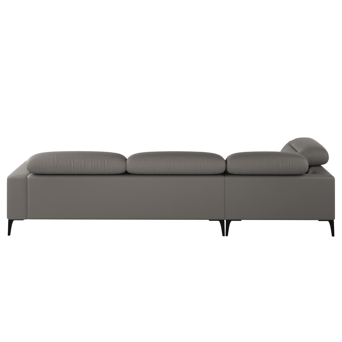 ECKSOFA mit Ottomane - Schwarz/Grau, Leder/Metall (325/238cm) - home24