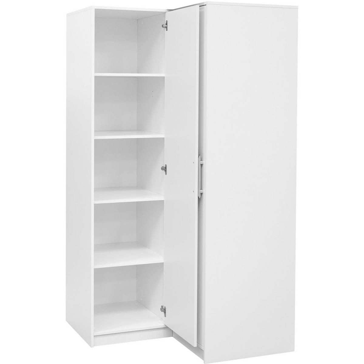 ECKSCHRANK Bora, Eckdrehtürenschrank mit 2 Türen, Weiß - Weiß, Holzwerkstoff (108.5/200/106.5cm) - Beautysofa
