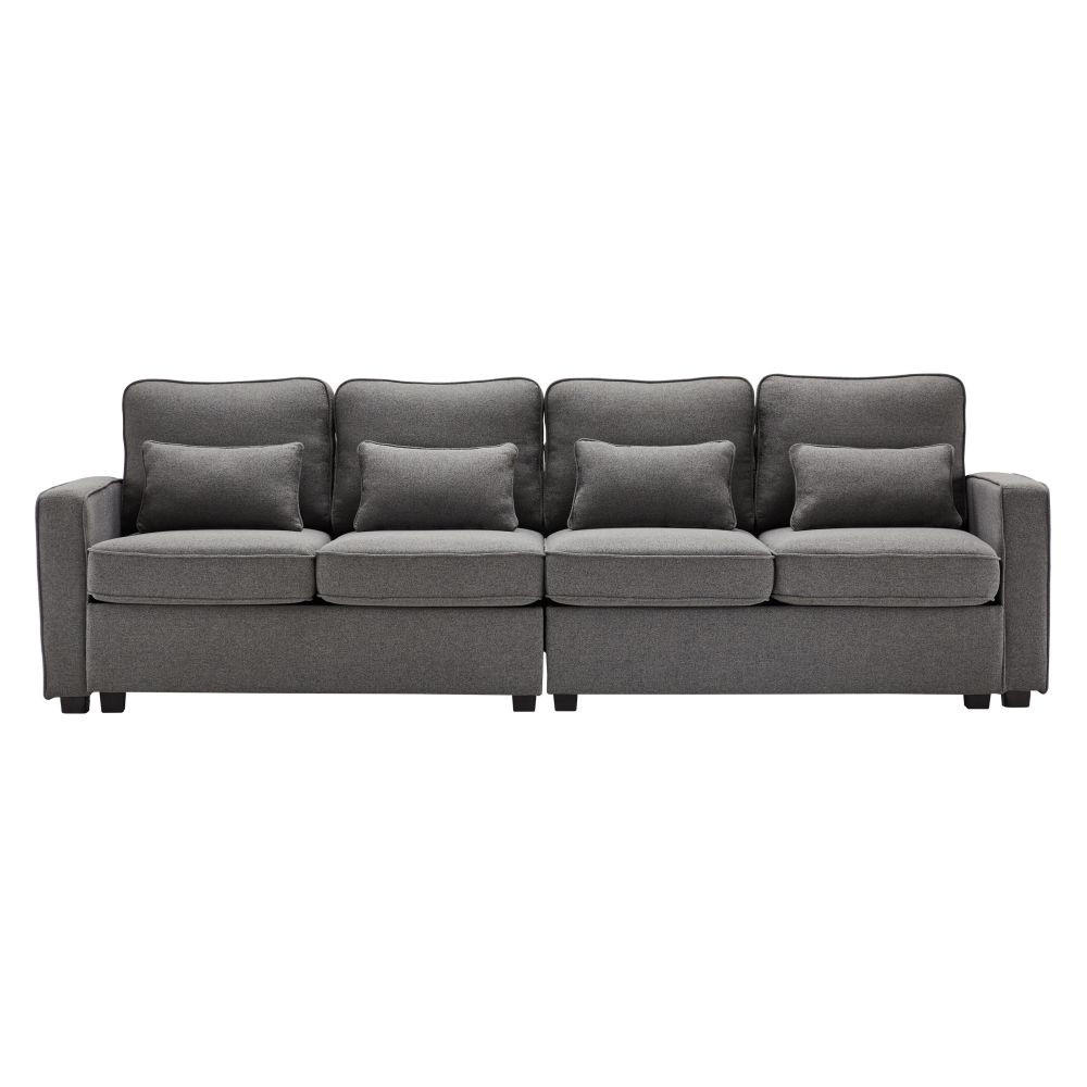 VIERSITZER-SOFA in Dunkelgrau Leinen mit 4 Kissen - Dunkelgrau, Textil (83/87/264cm) - KOMHTOM