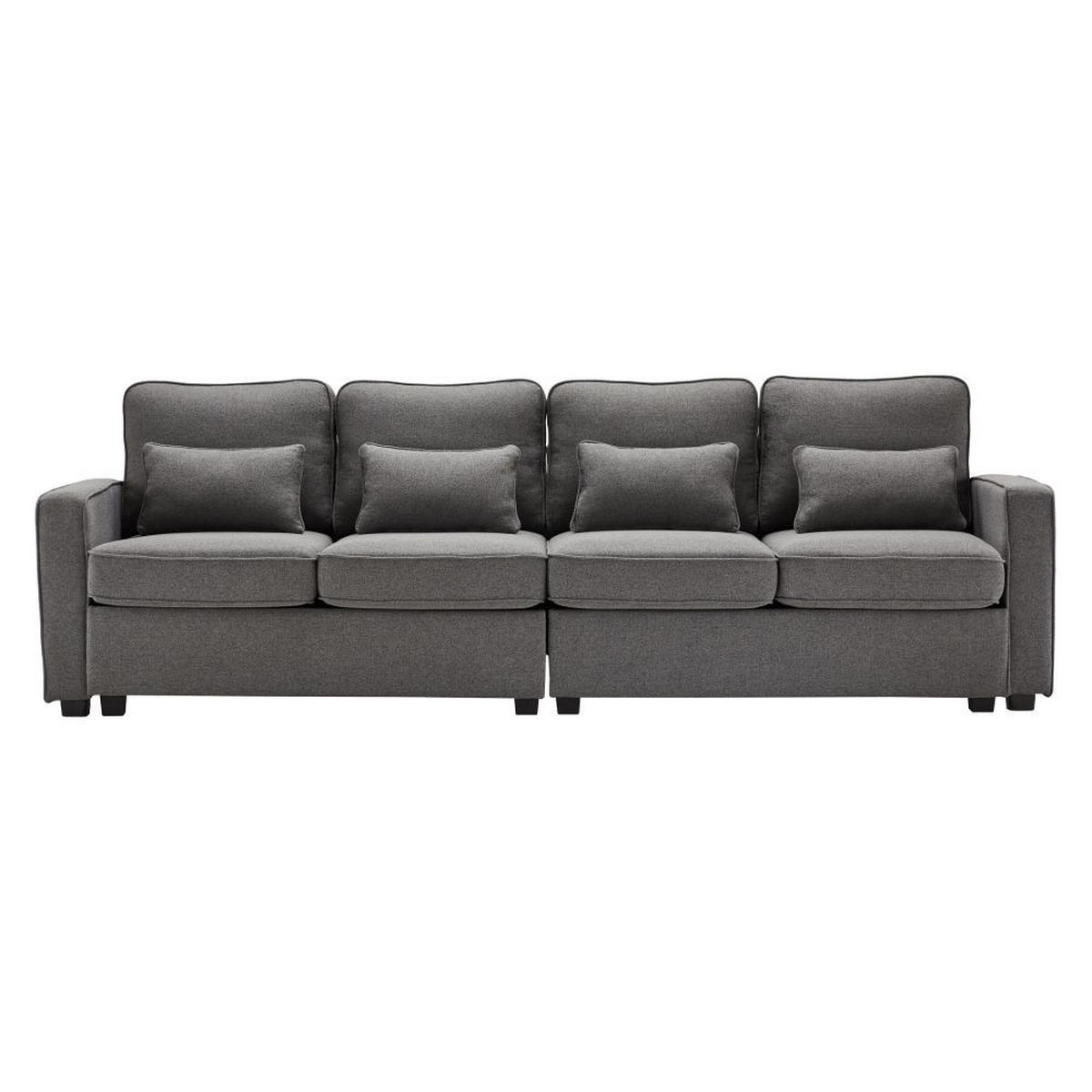 VIERSITZER-SOFA in Dunkelgrau Leinen mit 4 Kissen - Dunkelgrau, Textil (83/87/264cm) - KOMHTOM