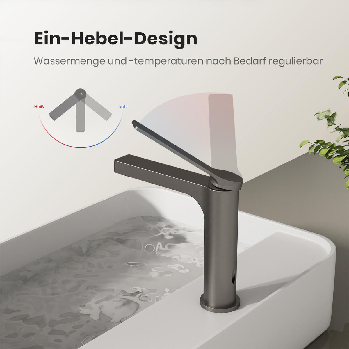 WASCHTISCHARMATUR mit Spulen-Zertifiziertem Filterelement Anthrazit Matt - Anthrazit, Metall (17.3/4.6/19.5cm) - EMKE