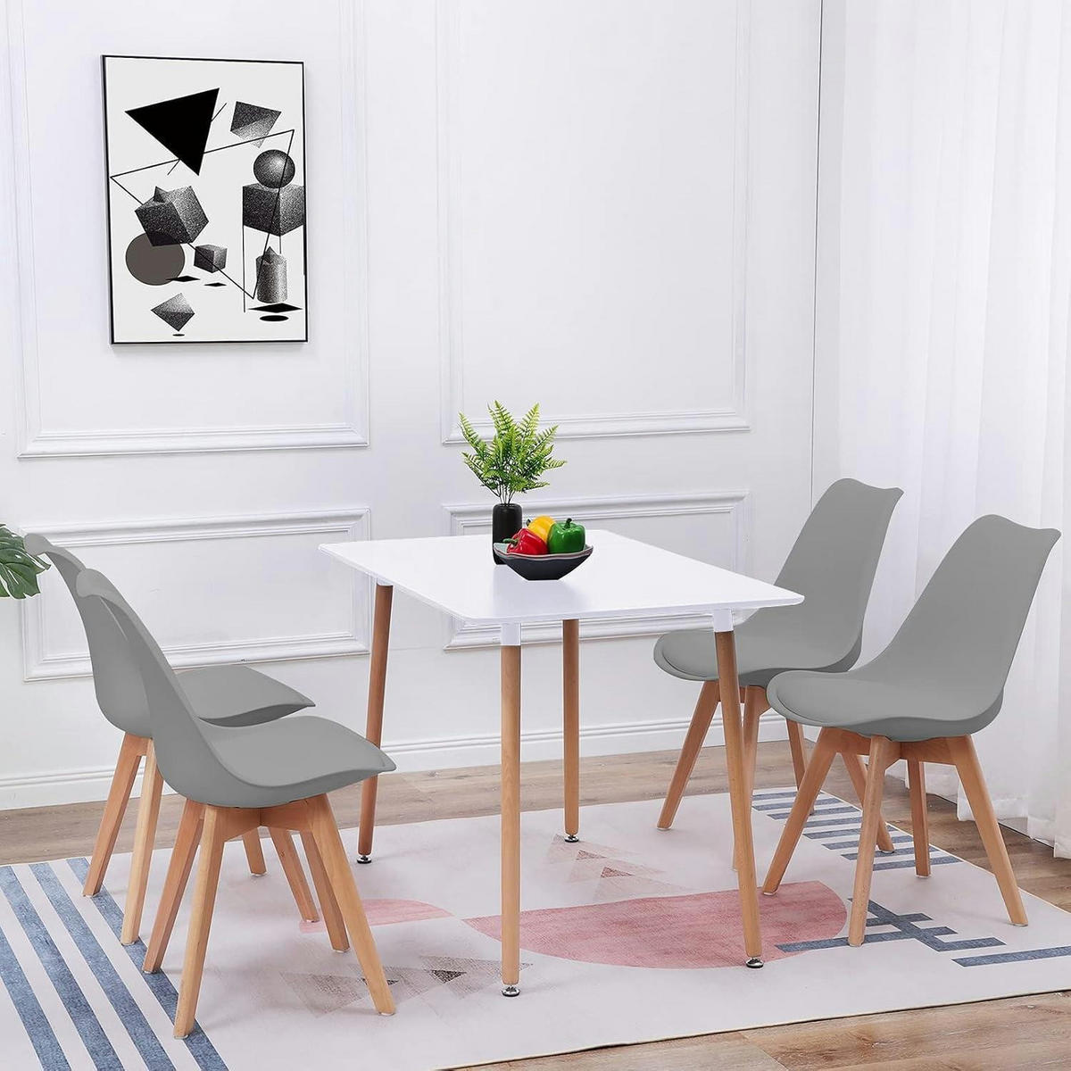 ESSZIMMERSTUHL 8-teiliges Set Grau mit Massivholzbeinen - Grau, Kunststoff (47.5/82/41cm)