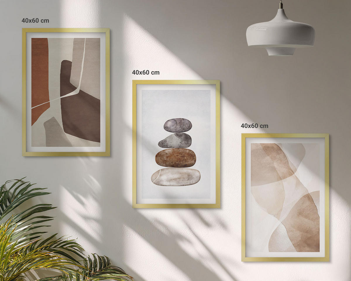 BILDER SET 3er Set - 40x60 cm Goldrahmen - Moderne abstrakte Malerei - Goldfarben, Kunststoff (40/60cm) - TULUP