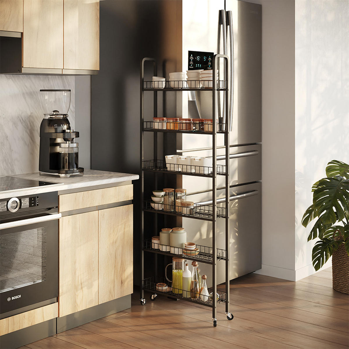 ROLLREGAL Rolivo Schwarz 58 x 15 cm mit 6 Fächern - Schwarz, Metall (58/155.5/15cm) - Vicco