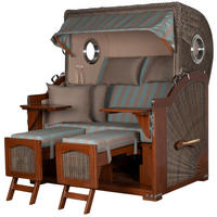 STRANDKORB Komplettset: Ammersee Grande XL Mahagoni Bullauge - PE grau - Modell 520 - Blau/Braun, Holz/Kunststoff (142/165/95cm) - bene living