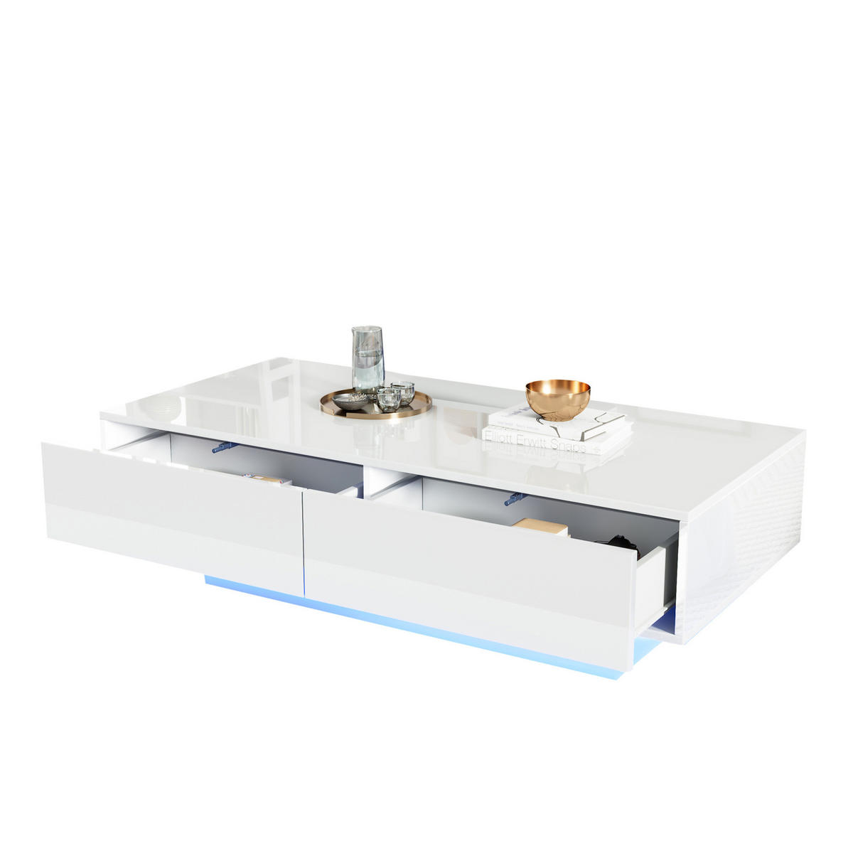 COUCHTISCH 115/55/34 cm in Weiß mit 2 Schubladen und LED-Beleuchtung - Weiß, Holzwerkstoff (115/55/34cm) - Flora Grace