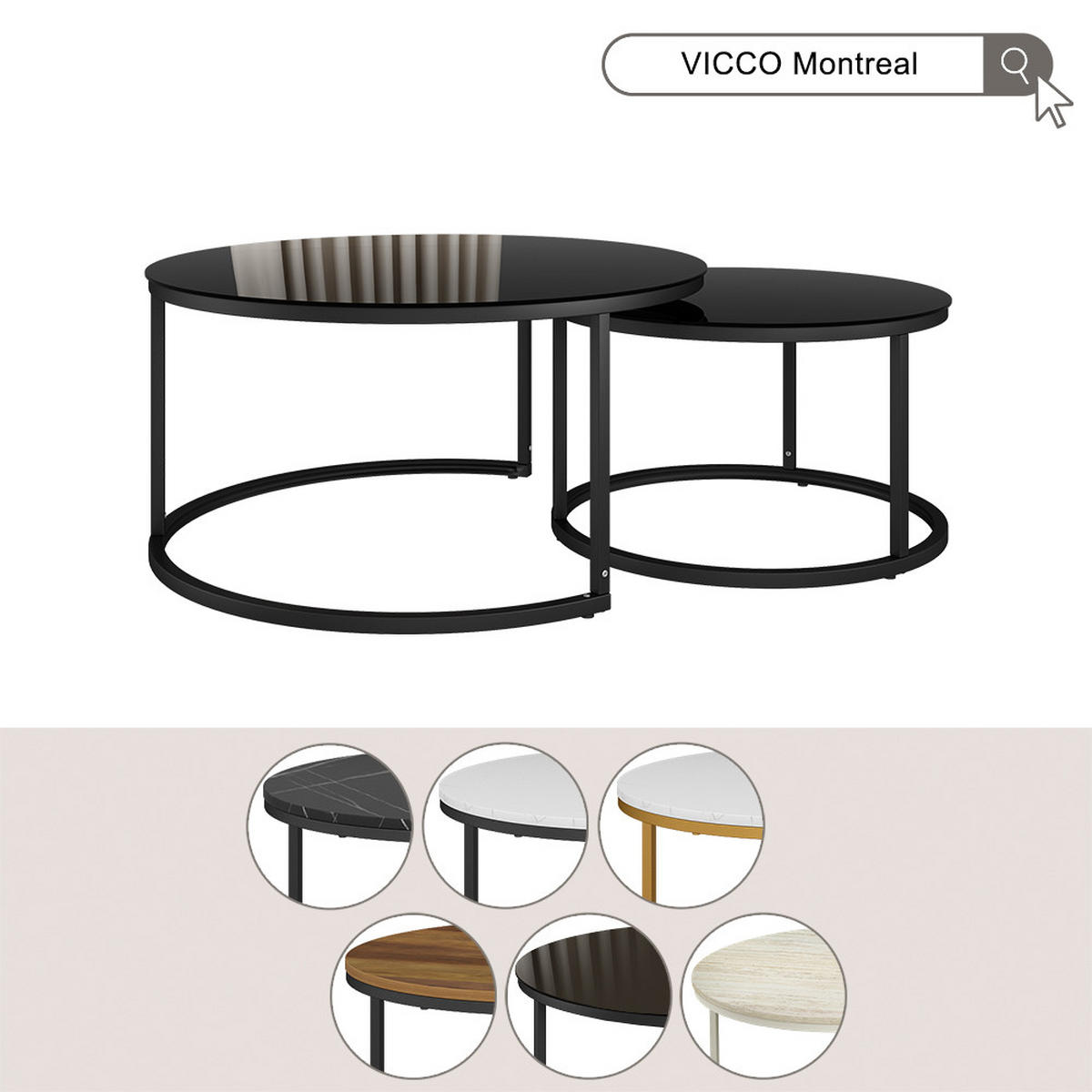 COUCHTISCH-SET Montreal, Travertin/Cashmere, 77 x 77 cm - Kaschmir/Braun, Holzwerkstoff (77/77/40cm) - Vicco