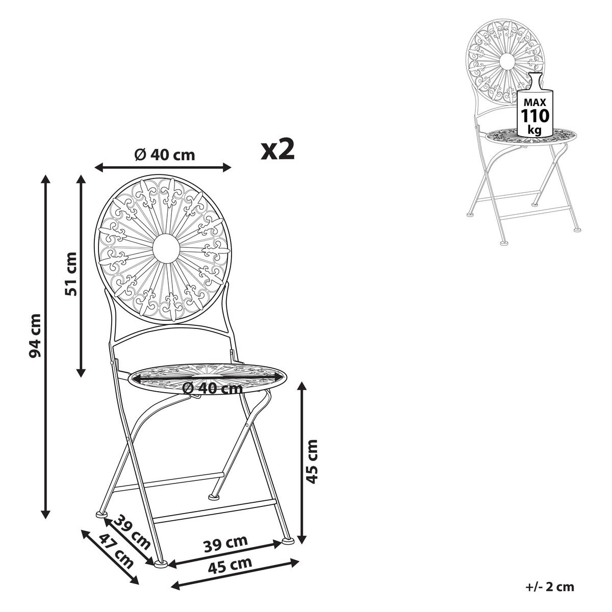 GARTENSTUHL 2er-Set Metall weiß Scafa - Weiß, Metall (45/94/47cm) - Beliani