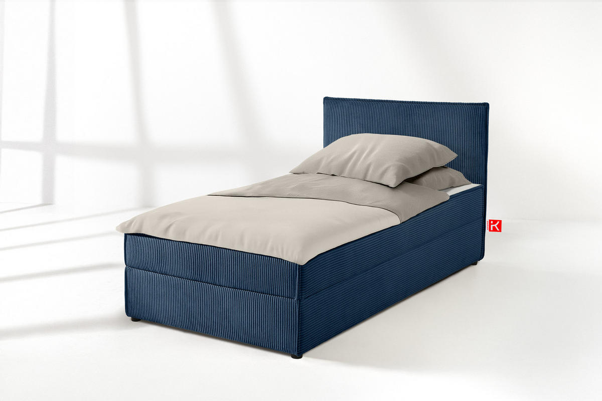 BOXSPRINGBETT ROTI Einzelbett, marineblau - Schwarz/Dunkelblau, Holz/Holzwerkstoff (90/200cm) - KONSIMO®