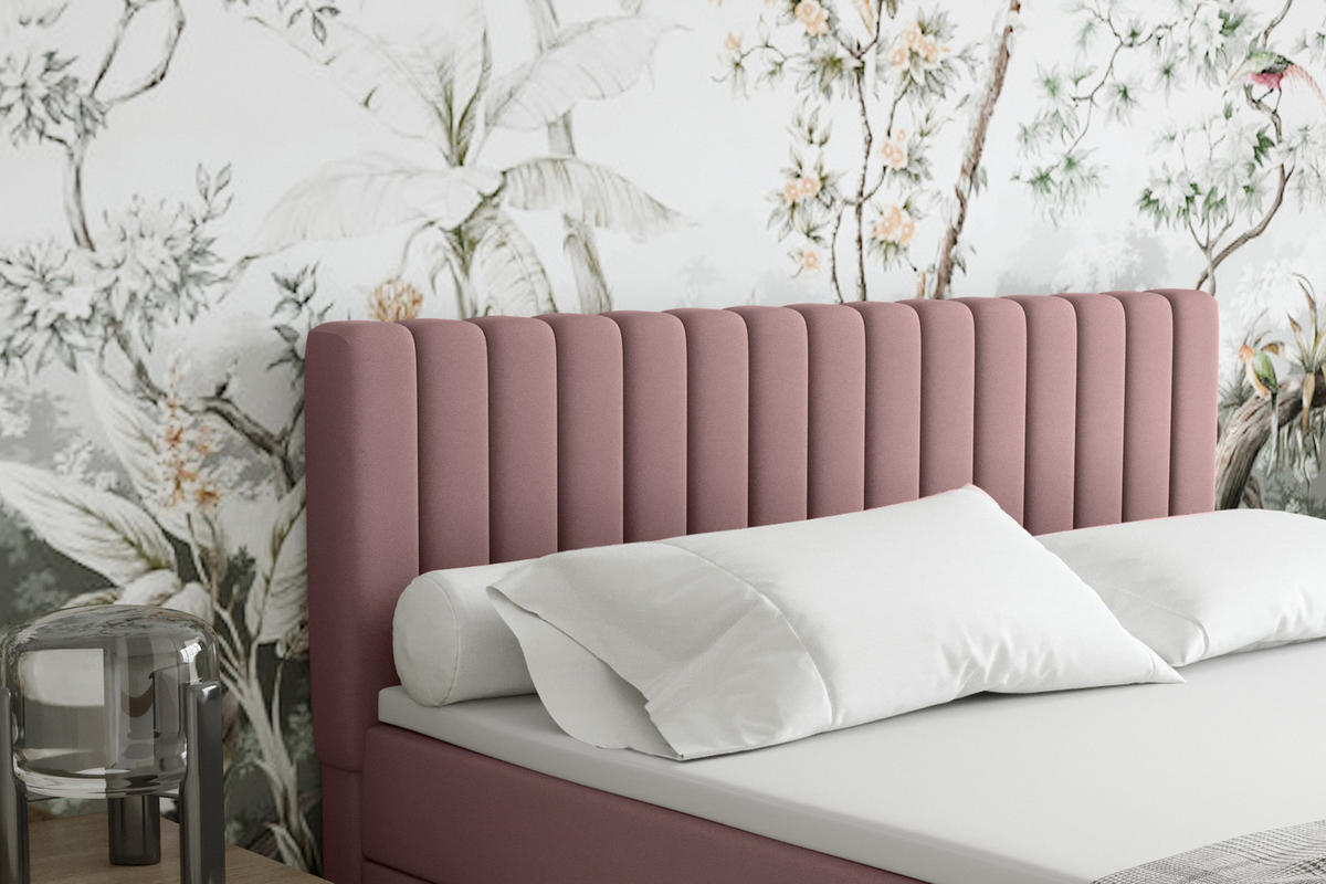 BOXBETT Everest rosa 180 x 200 cm Doppelbett mit hochwertiger Bonell-Matratze und Topper - Rosa, Holz (180/200cm) - Panda Möbel
