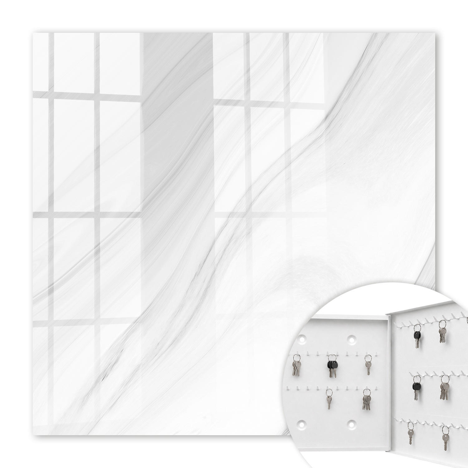 SCHLÜSSELBOX Weiß 30x30 cm – Türöffnung nach rechts - Wellen der Eleganz - Weiß, Metall (30/30/5cm) - TULUP