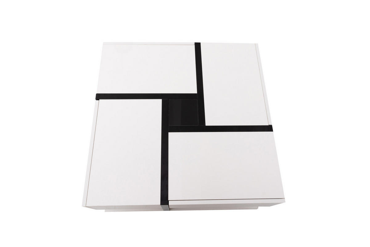 KLUBSKA miza iz iverne plošče, 78/78/36 cm bela/črna, s 4 predali in polico - bela, leseni material (78/78/36cm) - BEAOK