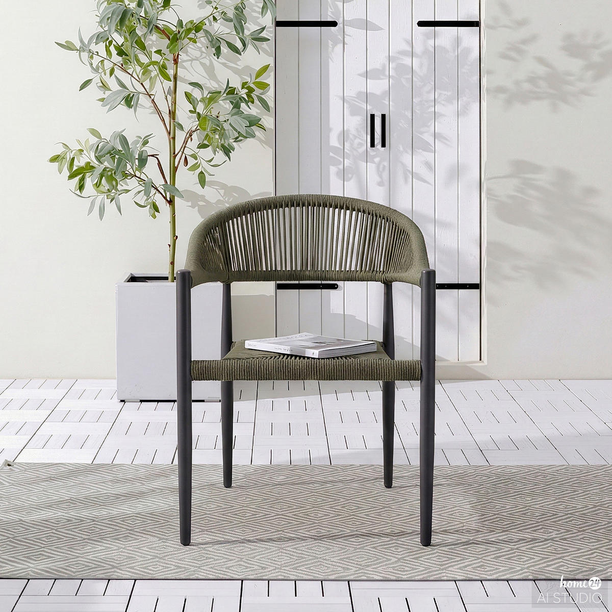 GARTENSTUHL - Aluminium / Polyrattan - Grün, Kunststoff/Metall (56/77/60cm) - home24