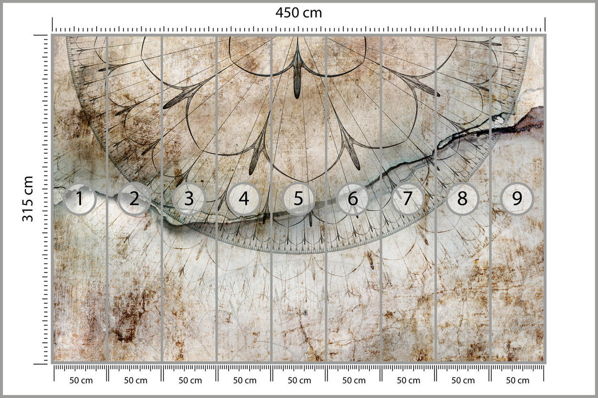 FOTOTAPETE für Büro Industrial Rad Mandala Beton Abstrakte Komposition 450x315 - Beige/Schwarz, Papier (450/315cm) - Muralo