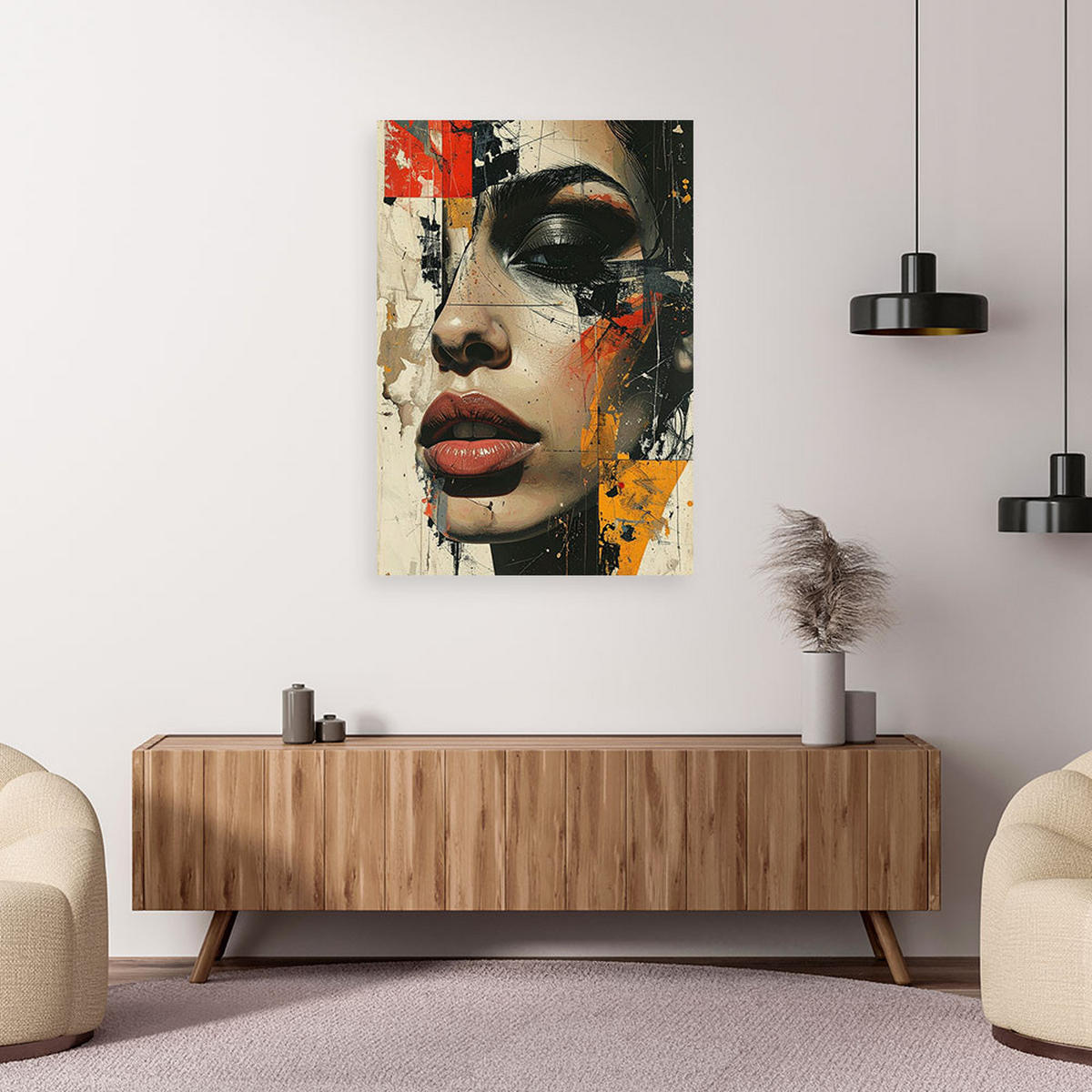 BILD auf Leinwand, Künstlerisches Porträt einer Frau im Street-Art-Stil - Beige, Textil (20/30cm) - Feeby