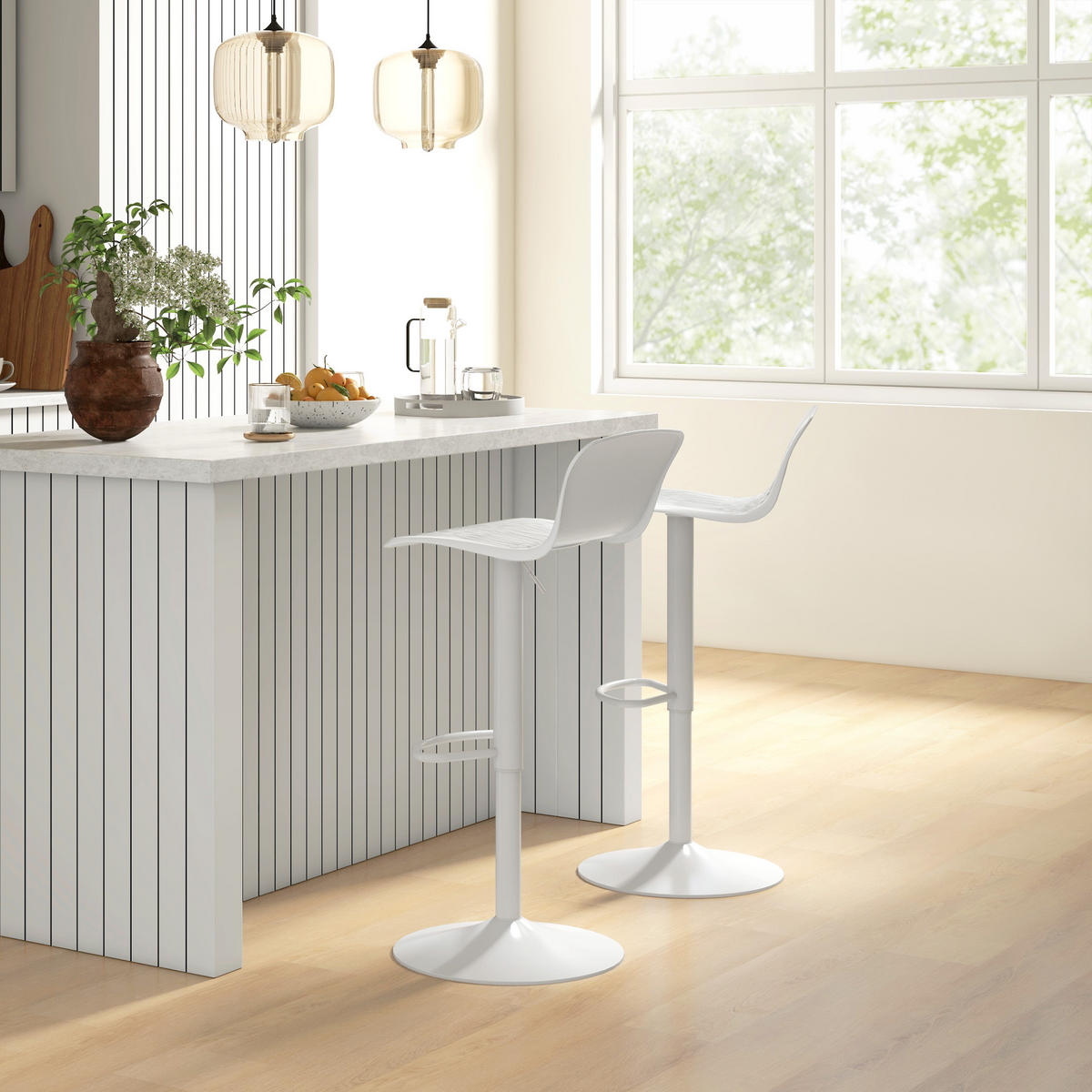 BARHOCKER 2er-Set DE-14771 höhenverstellbar mit Rückenlehne und Fußstütze Weiß - Weiß, Metall (38.5/97.5/40cm) - ComfortXL