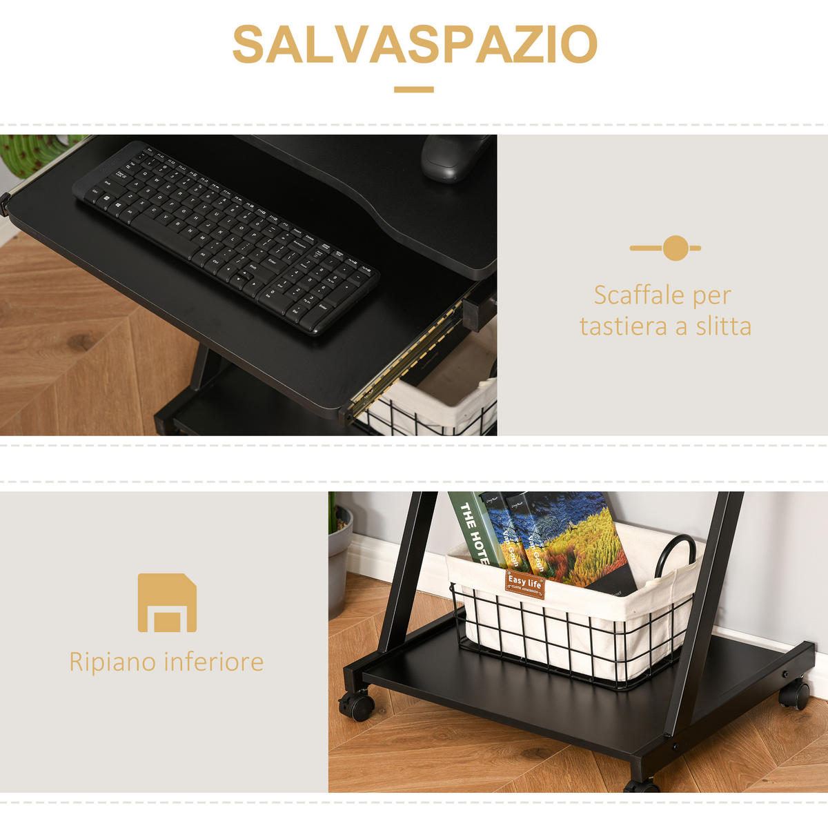 BÜROTISCH Schwarz 1 Stück - Schwarz, Holzwerkstoff (48/73/60cm) - GiPP
