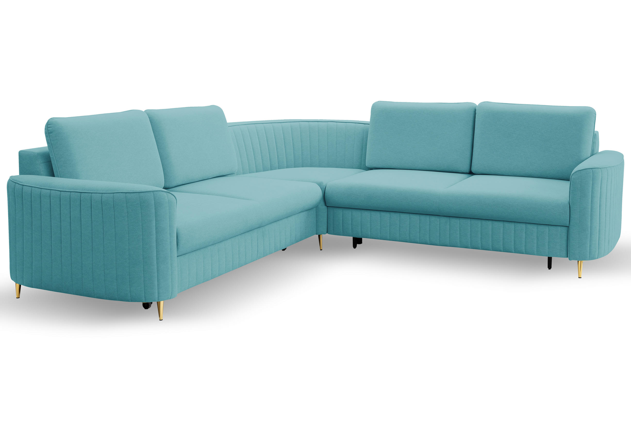ECKSOFA LAREN, modernes Schlafsofa mit Stauraum, Plastikfüße, L-förmig, lose Rückenkissen freistehend, RECHTS 252x251x85 cm Turquoise - Türkis, Holz/Textil (252/251cm) - DomoHome