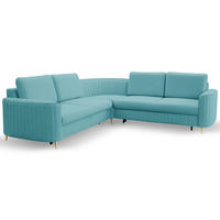 ECKSOFA LAREN, modernes Schlafsofa mit Stauraum, Plastikfüße, L-förmig, lose Rückenkissen freistehend, RECHTS 252x251x85 cm Turquoise - Türkis, Holz/Textil (252/251cm) - DomoHome