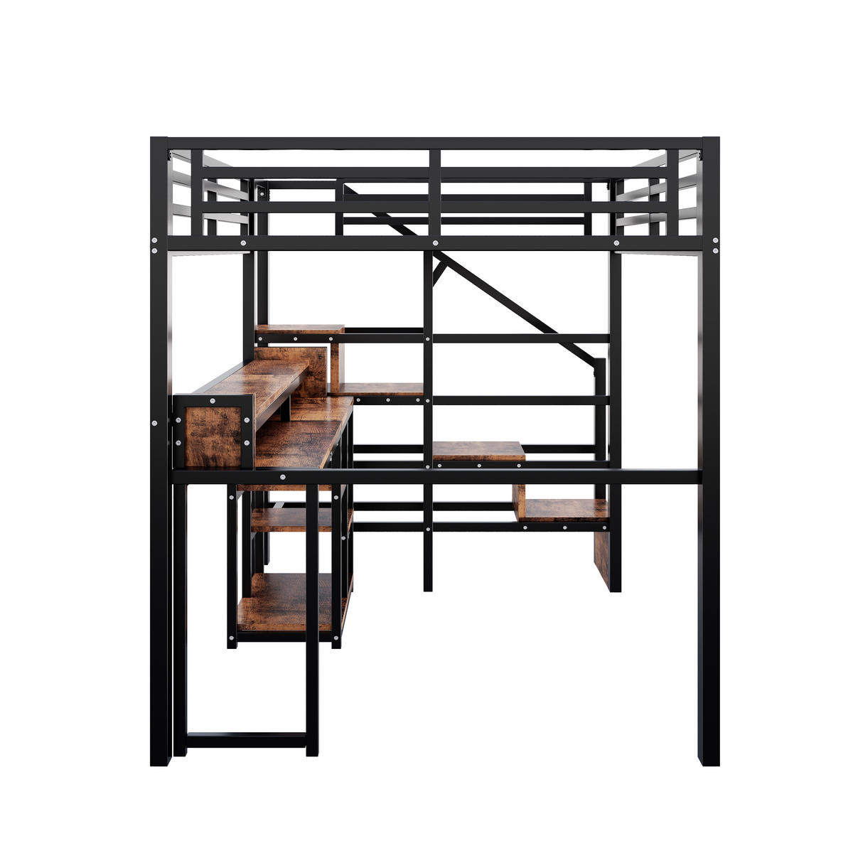 HOCHBETT 140/200 cm mit Leiterschrank und LED, DE-41996, in Schwarz - Schwarz, Metall (140/200cm) - ComfortXL